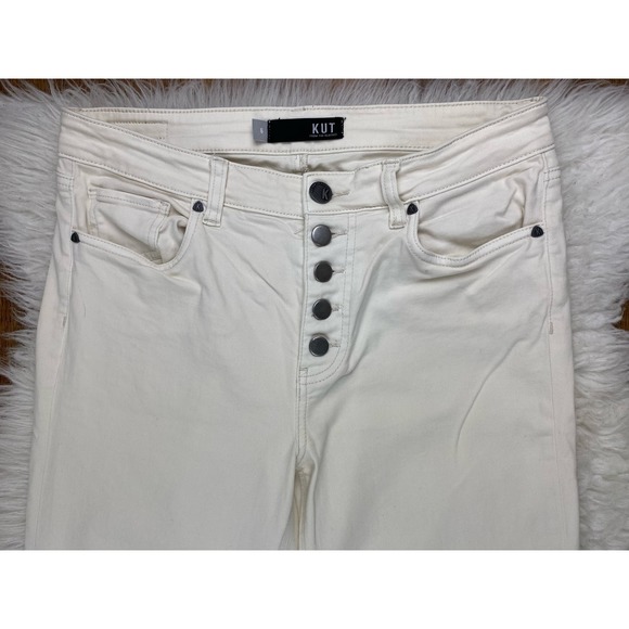 KUT from the Kloth KELSEY 6 Cream Button Fly High Rise Ankle Kick Flare Jeans - Picture 9 of 9